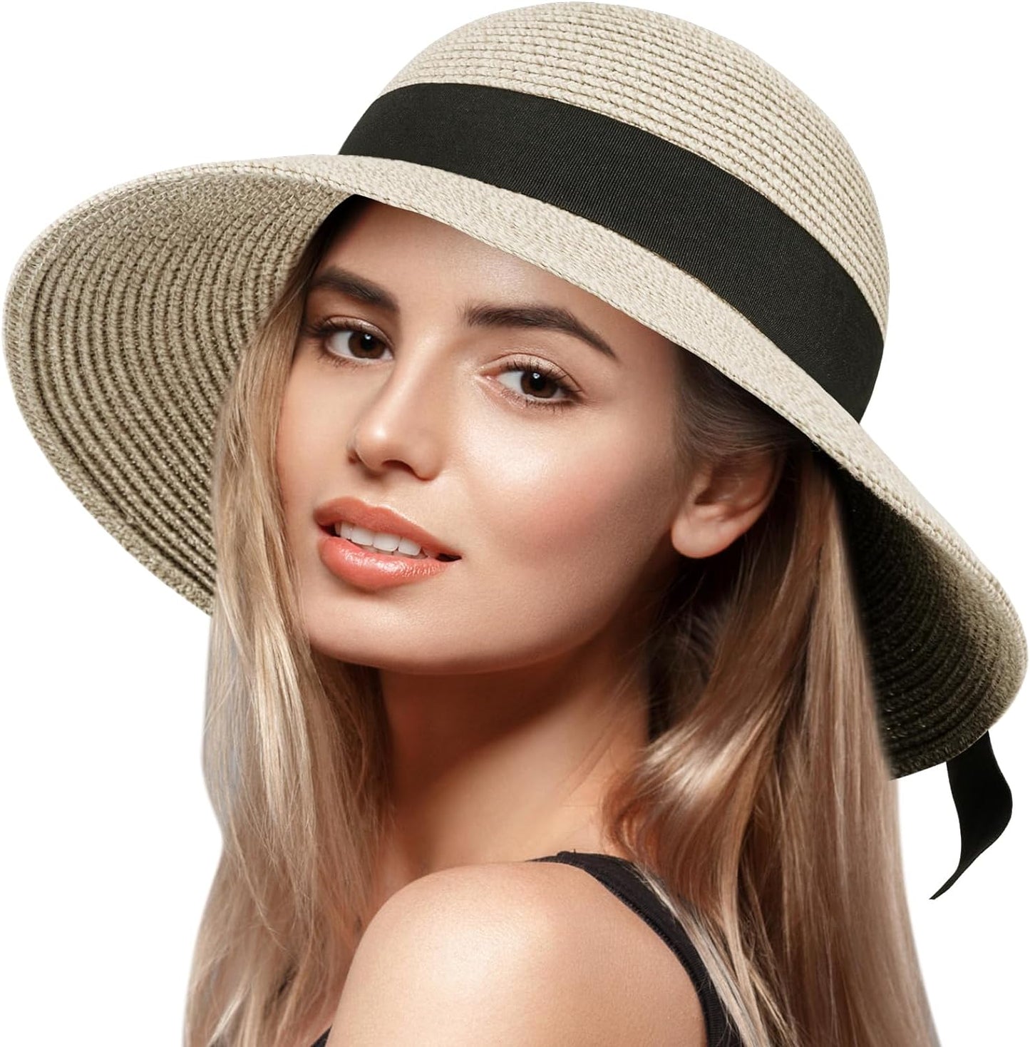 Wide Brim Summer Visor Beach Sun Straw Hats Packable UPF UV Foldable Travel