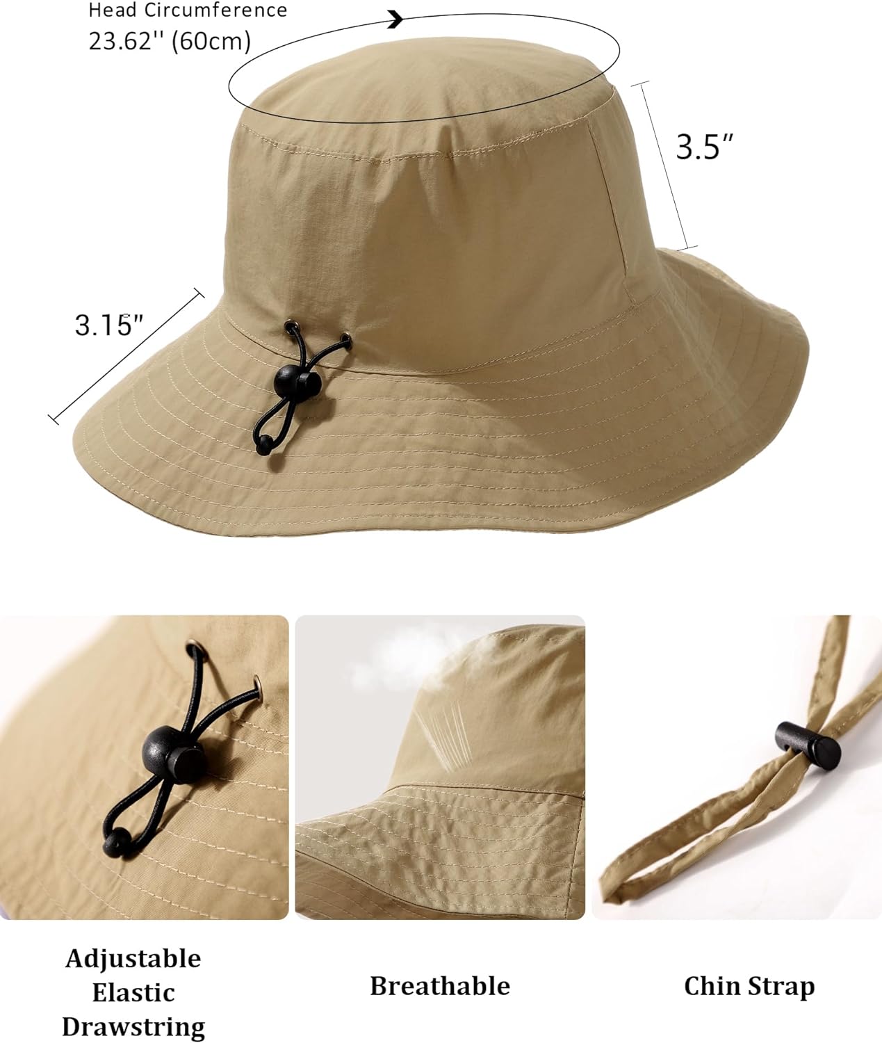 Waterproof Sun UPF 50+ Bucket Hat UV Protection Brimmed Boonie for Women Men Lightweight Outdoor Cap