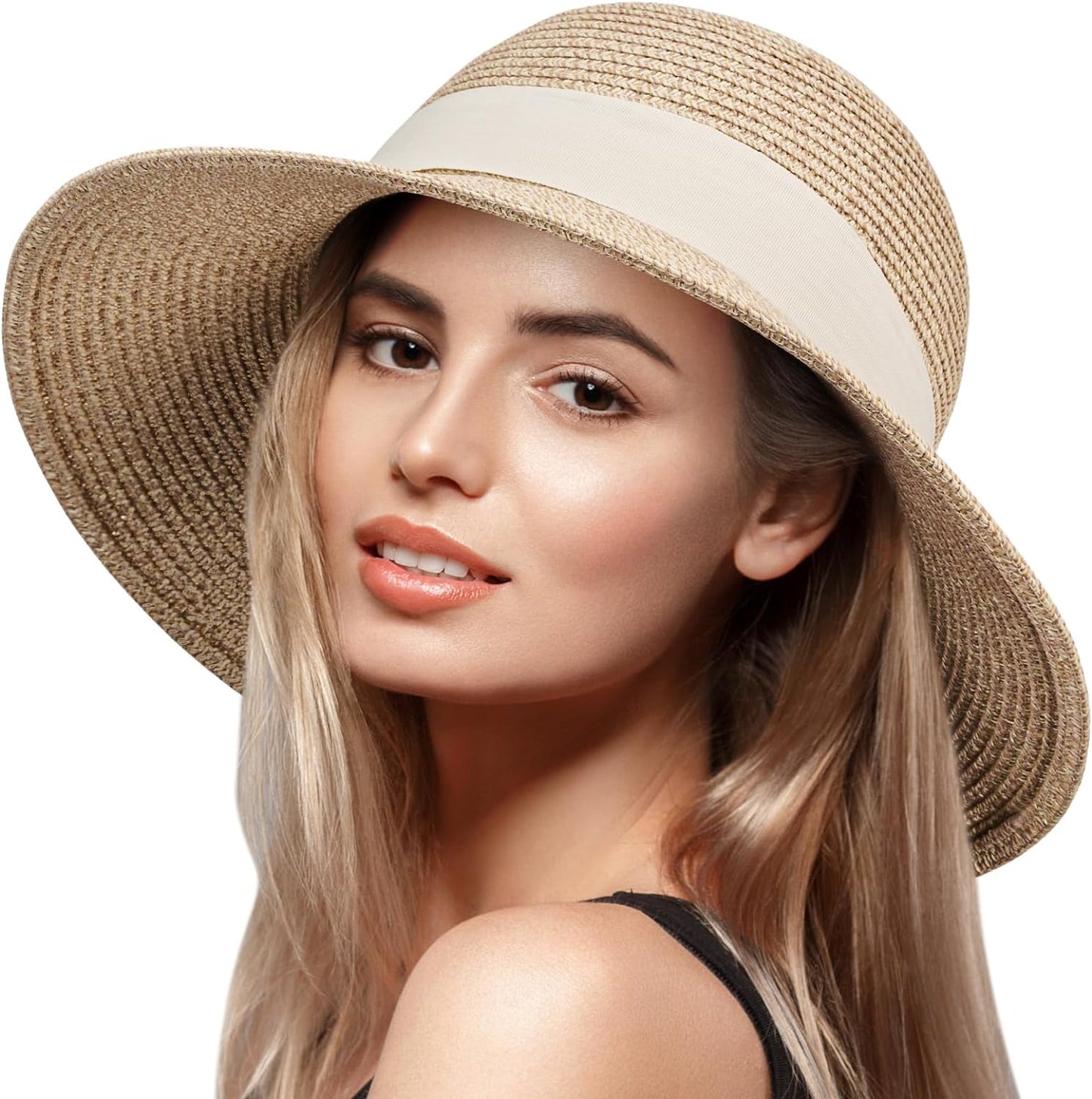 Wide Brim Summer Visor Beach Sun Straw Hats Packable UPF UV Foldable Travel