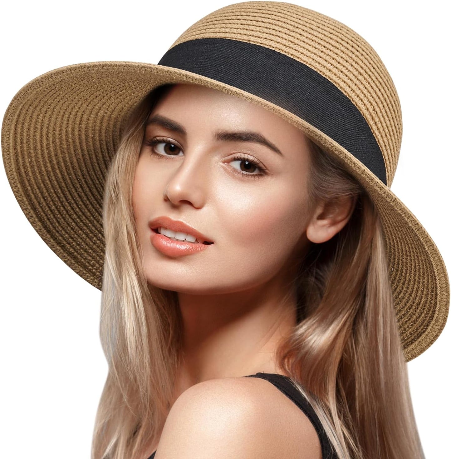 Wide Brim Summer Visor Beach Sun Straw Hats Packable UPF UV Foldable Travel