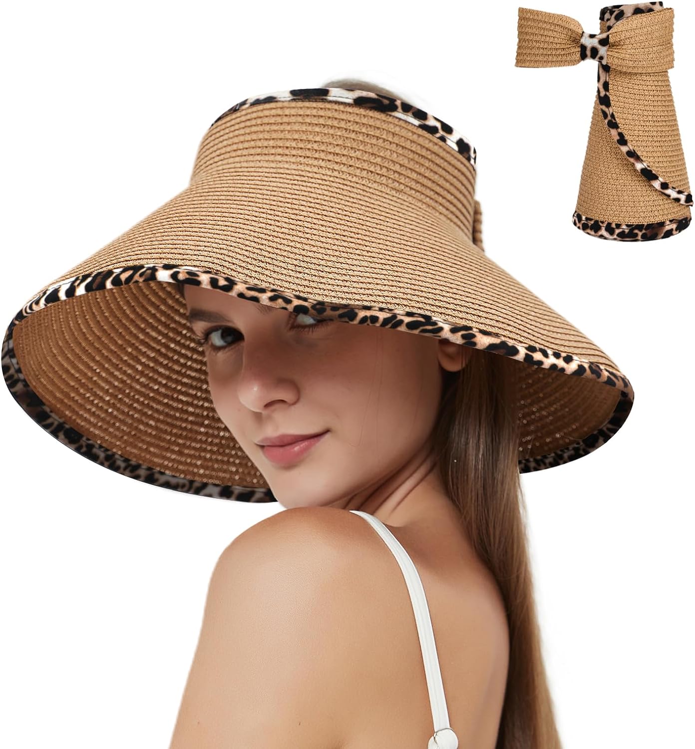 Foldable Straw Sun Visors Hat Wide Brim Adjustable Sun Hats