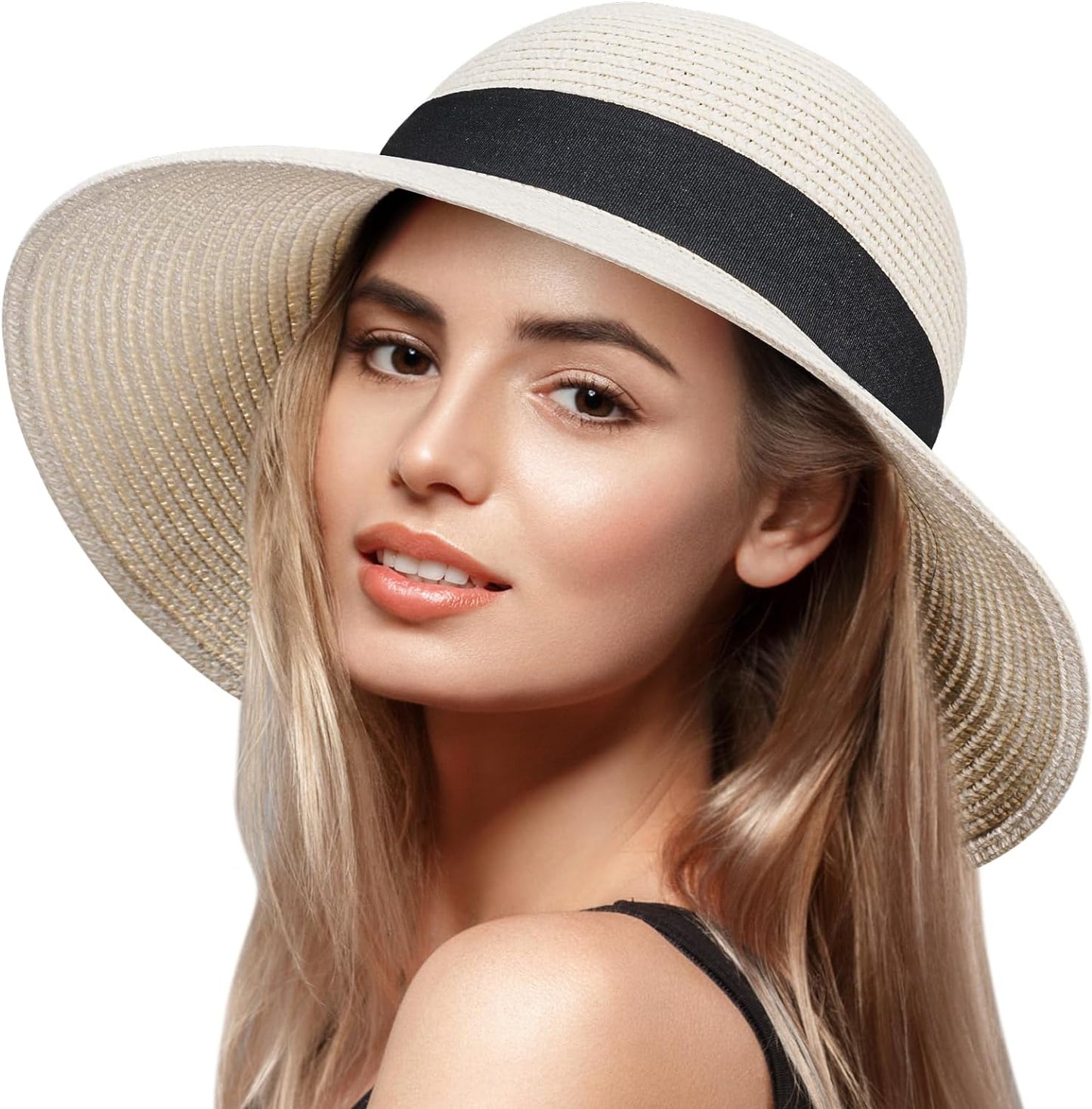 Wide Brim Summer Visor Beach Sun Straw Hats Packable UPF UV Foldable Travel