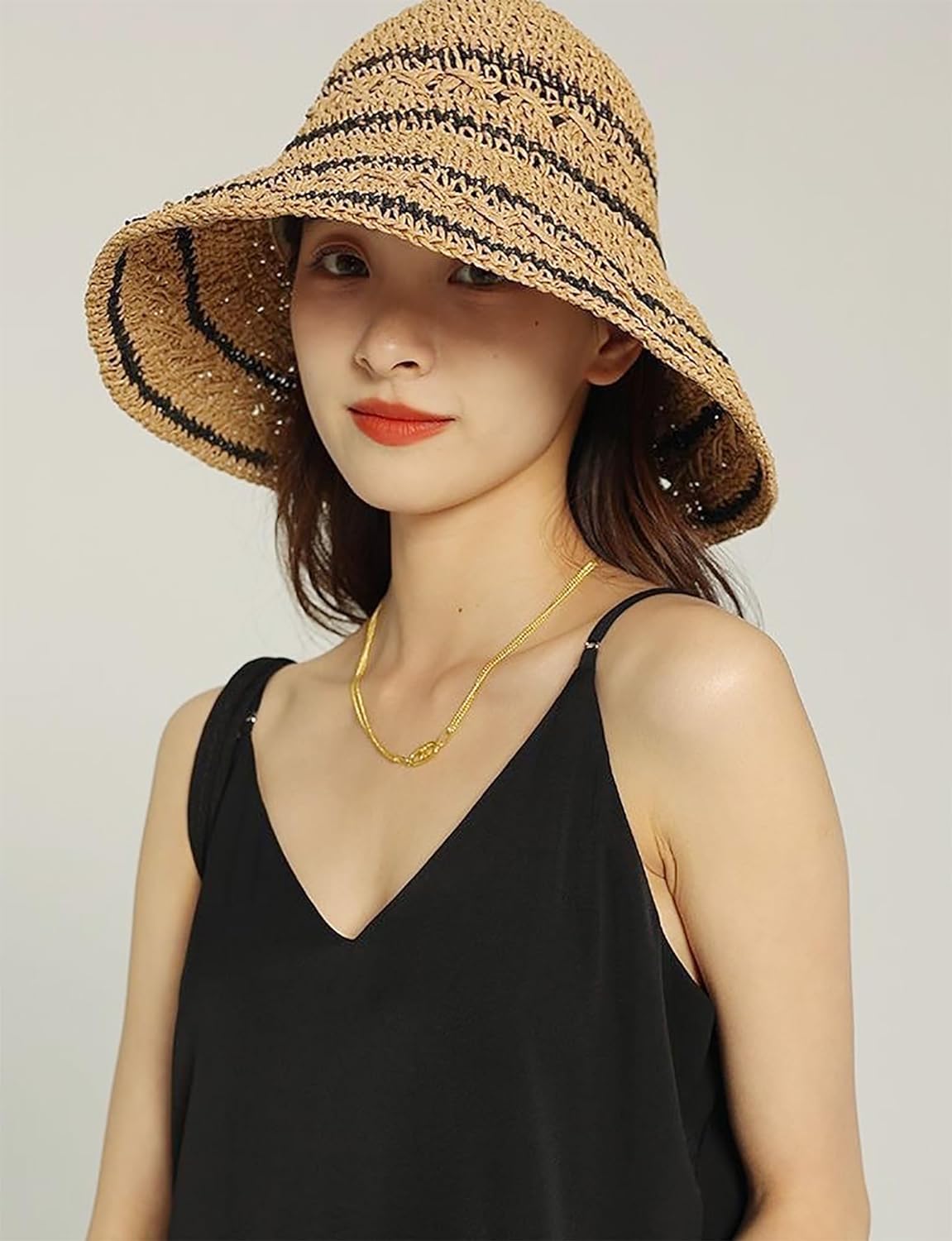 Crochet Womens Straw Sun Hat Foldable Summer Beach Sun Hats