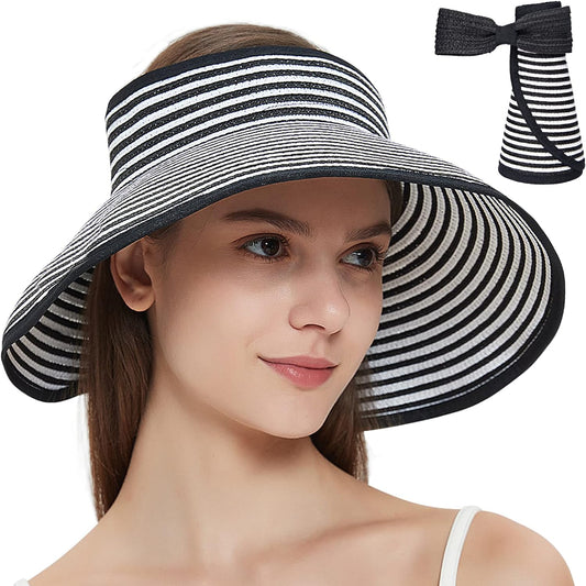 Foldable Straw Sun Visors Hat Wide Brim Adjustable Sun Hats