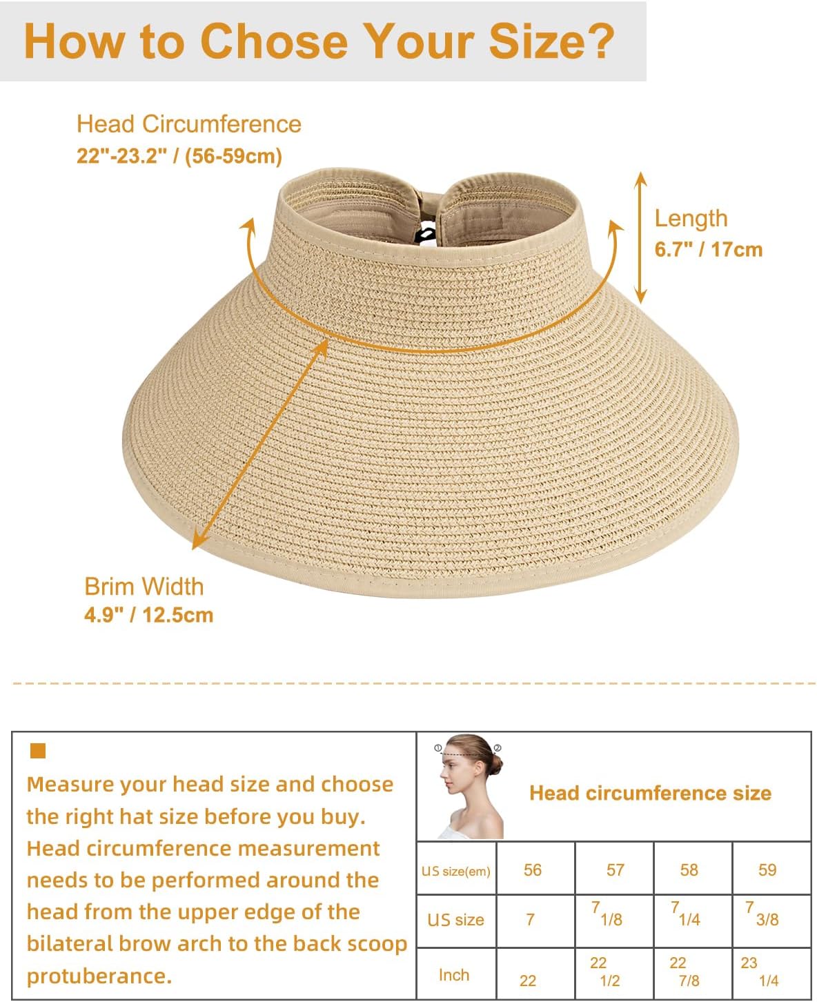 Foldable Straw Sun Visors Hat Wide Brim Adjustable Sun Hats