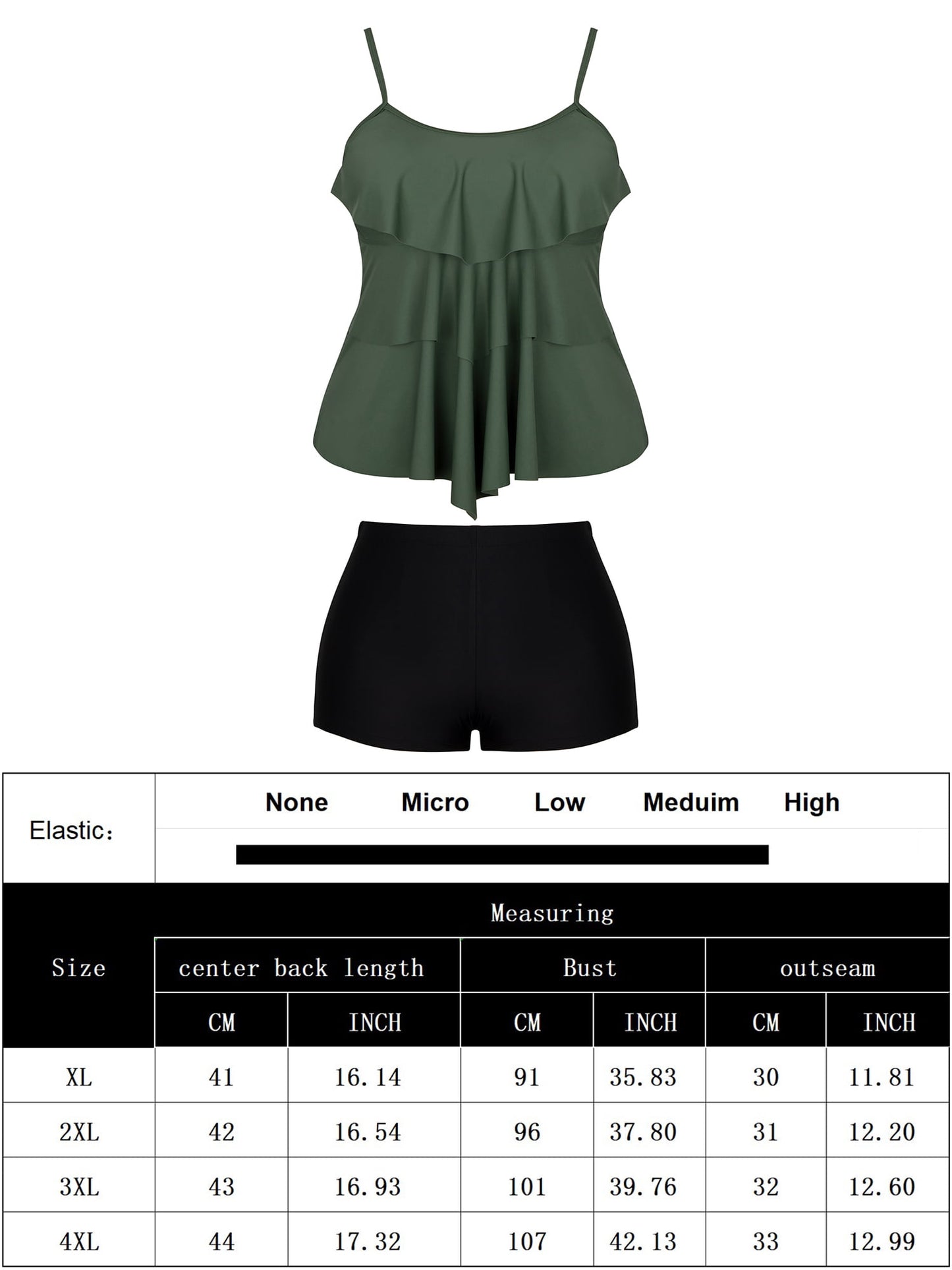 Plus Size Tankini Bathing Suits Tiered Ruffle Swimsuit Top with Boyshorts Tummy Control Swimwear