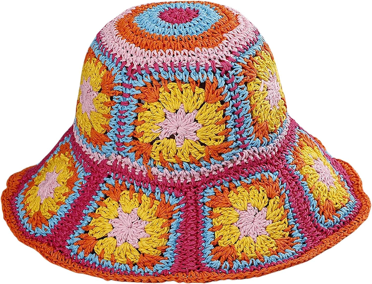 Crochet Womens Straw Sun Hat Foldable Summer Beach Sun Hats