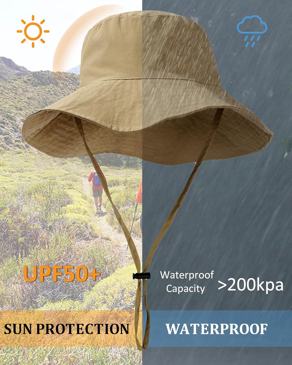 Waterproof Sun UPF 50+ Bucket Hat UV Protection Brimmed Boonie for Women Men Lightweight Outdoor Cap