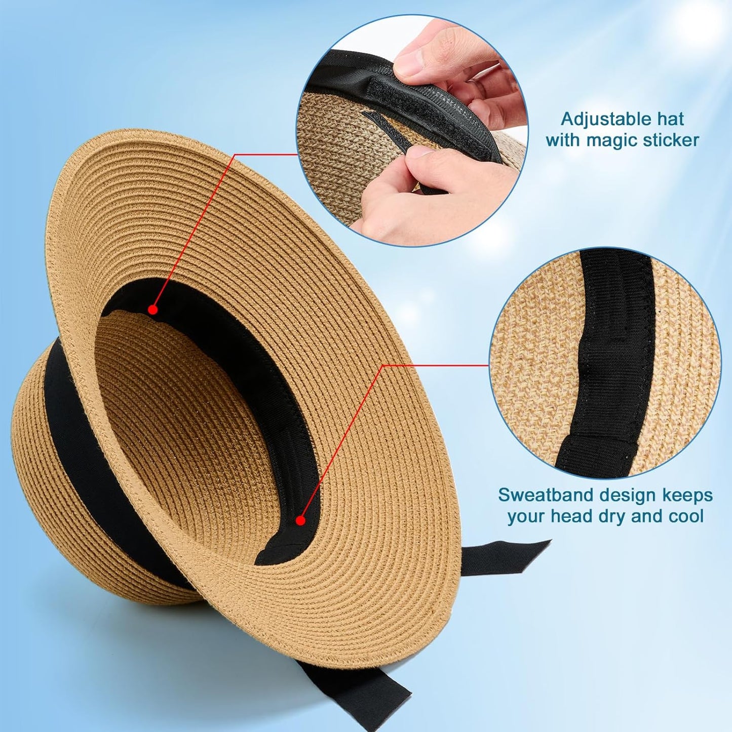 Wide Brim Summer Visor Beach Sun Straw Hats Packable UPF UV Foldable Travel