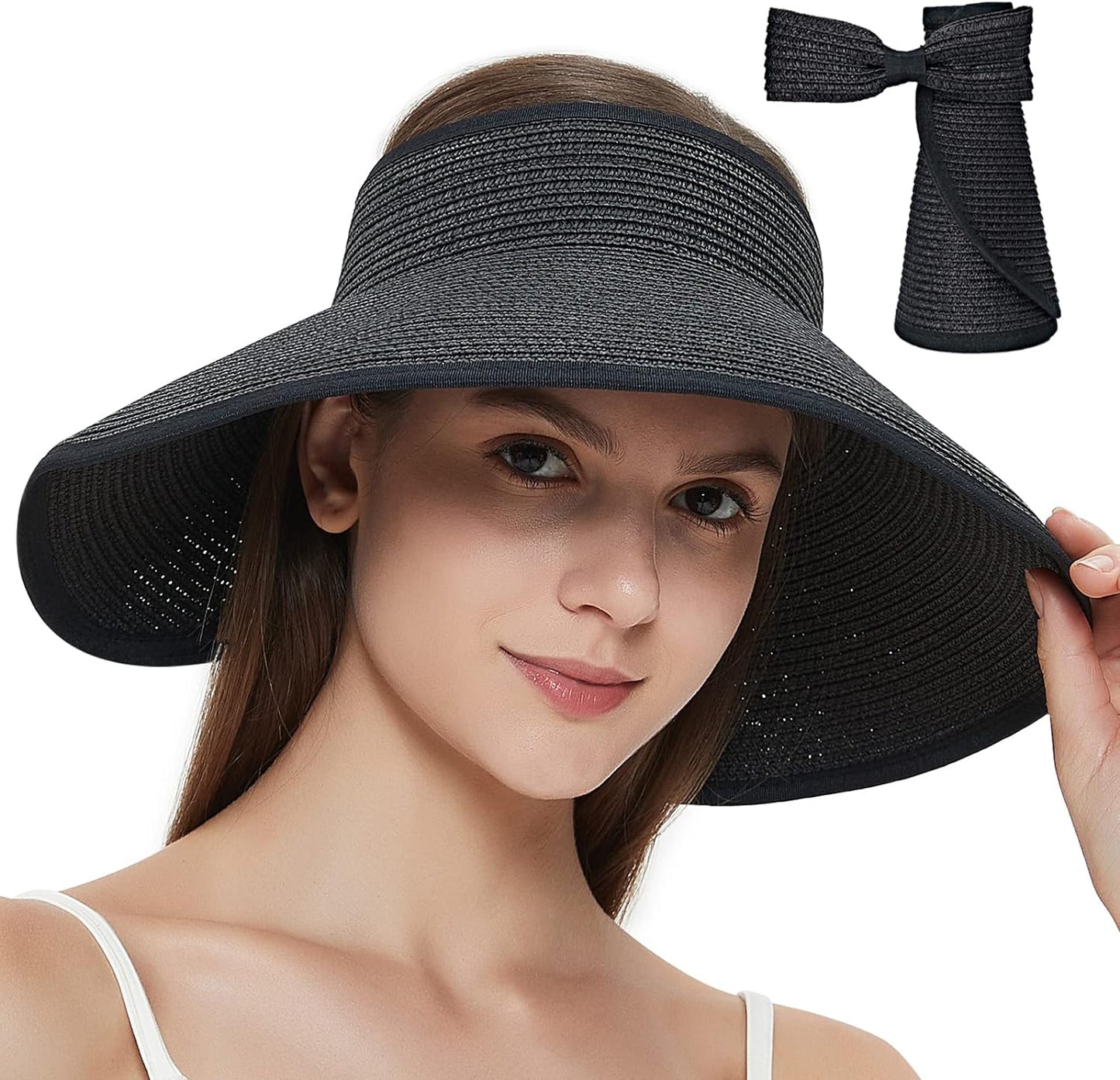 Foldable Straw Sun Visors Hat Wide Brim Adjustable Sun Hats