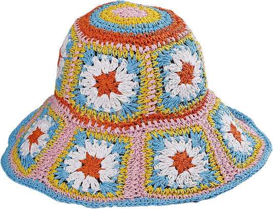 Crochet Womens Straw Sun Hat Foldable Summer Beach Sun Hats