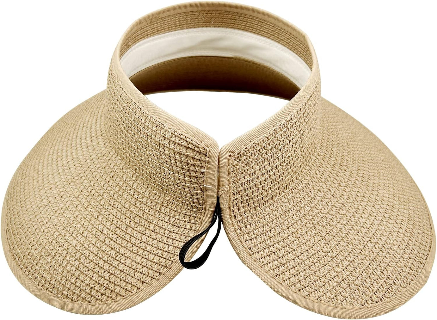 Sun Visors with Roll-Up Ponytail Packable Wide Brim Straw UV Protection Sun Beach Hats