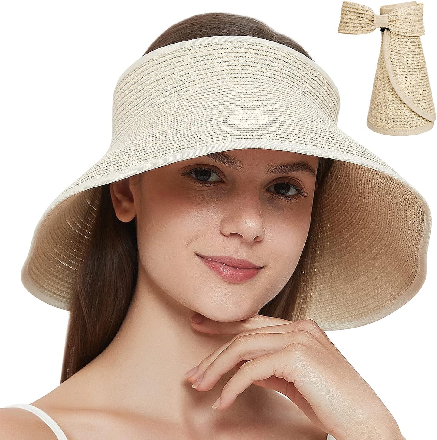 Foldable Straw Sun Visors Hat Wide Brim Adjustable Sun Hats