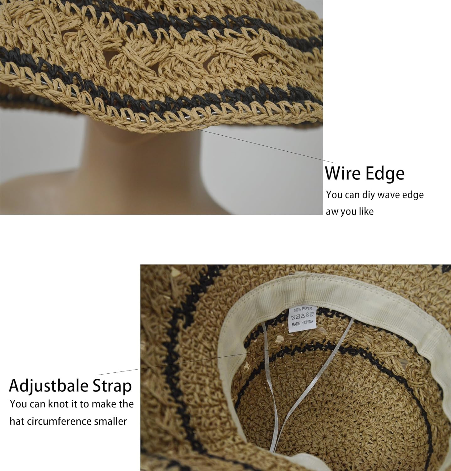 Crochet Womens Straw Sun Hat Foldable Summer Beach Sun Hats