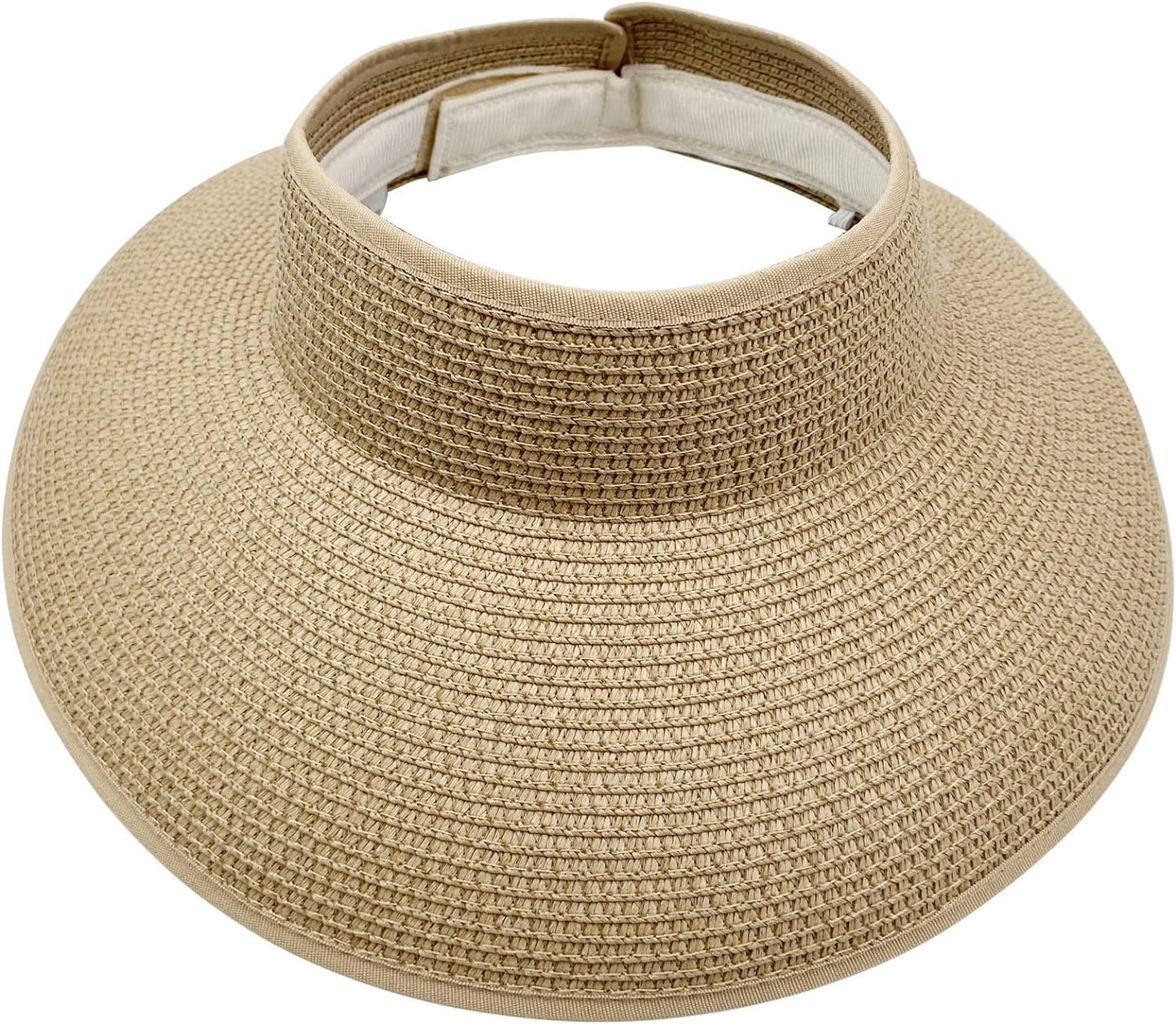 Sun Visors with Roll-Up Ponytail Packable Wide Brim Straw UV Protection Sun Beach Hats