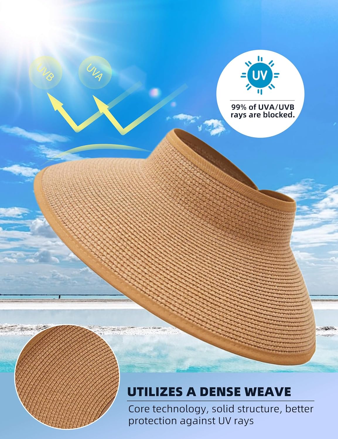 Packable Beach Sun Straw Hats Travel Foldable Summer UV Protection