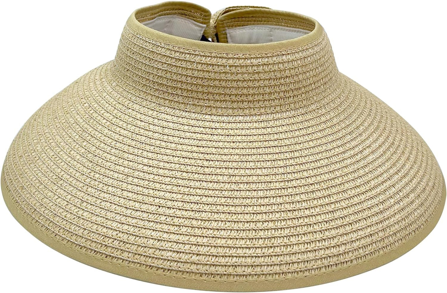 Sun Visors with Roll-Up Ponytail Packable Wide Brim Straw UV Protection Sun Beach Hats