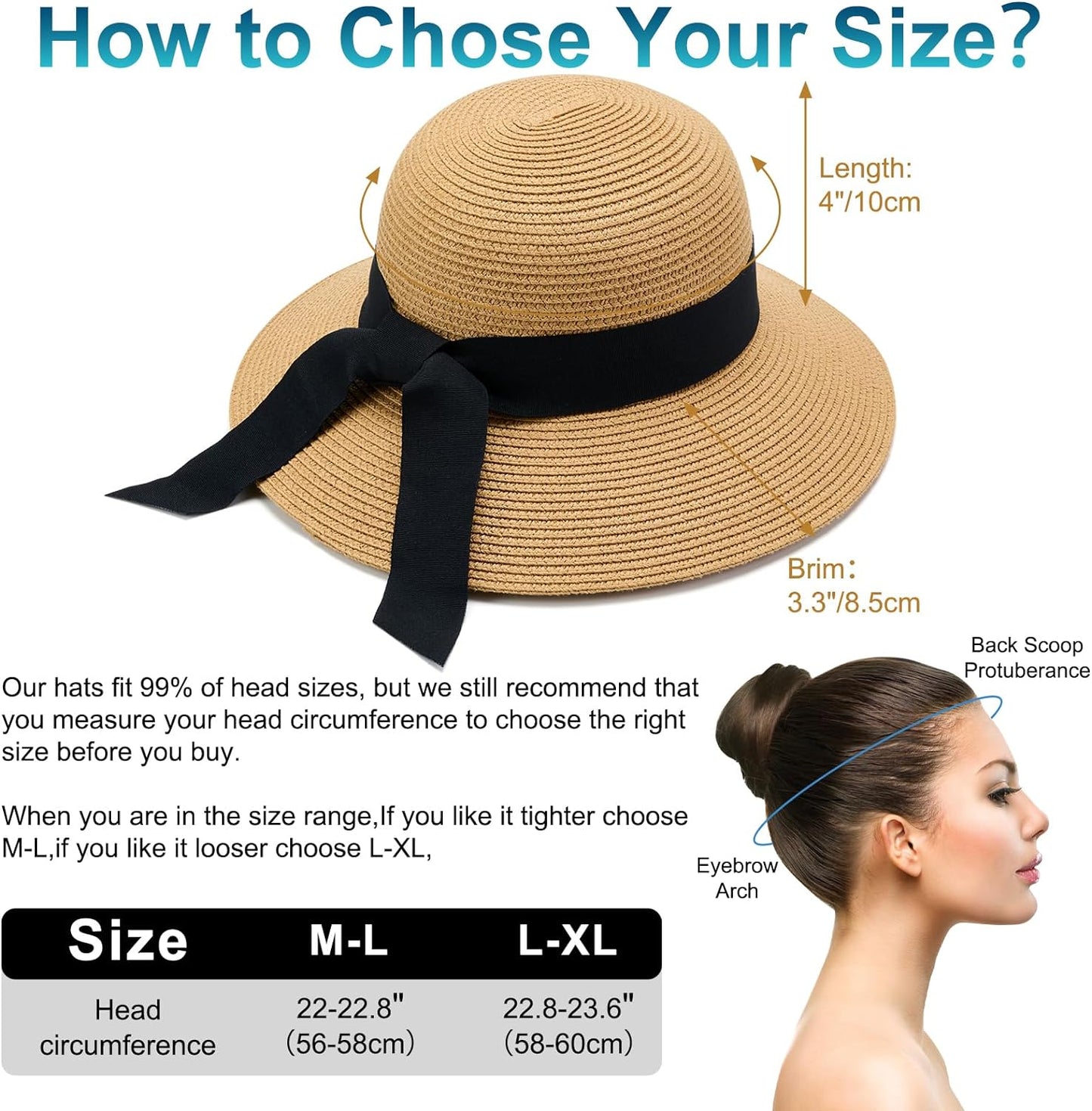 Wide Brim Summer Visor Beach Sun Straw Hats Packable UPF UV Foldable Travel