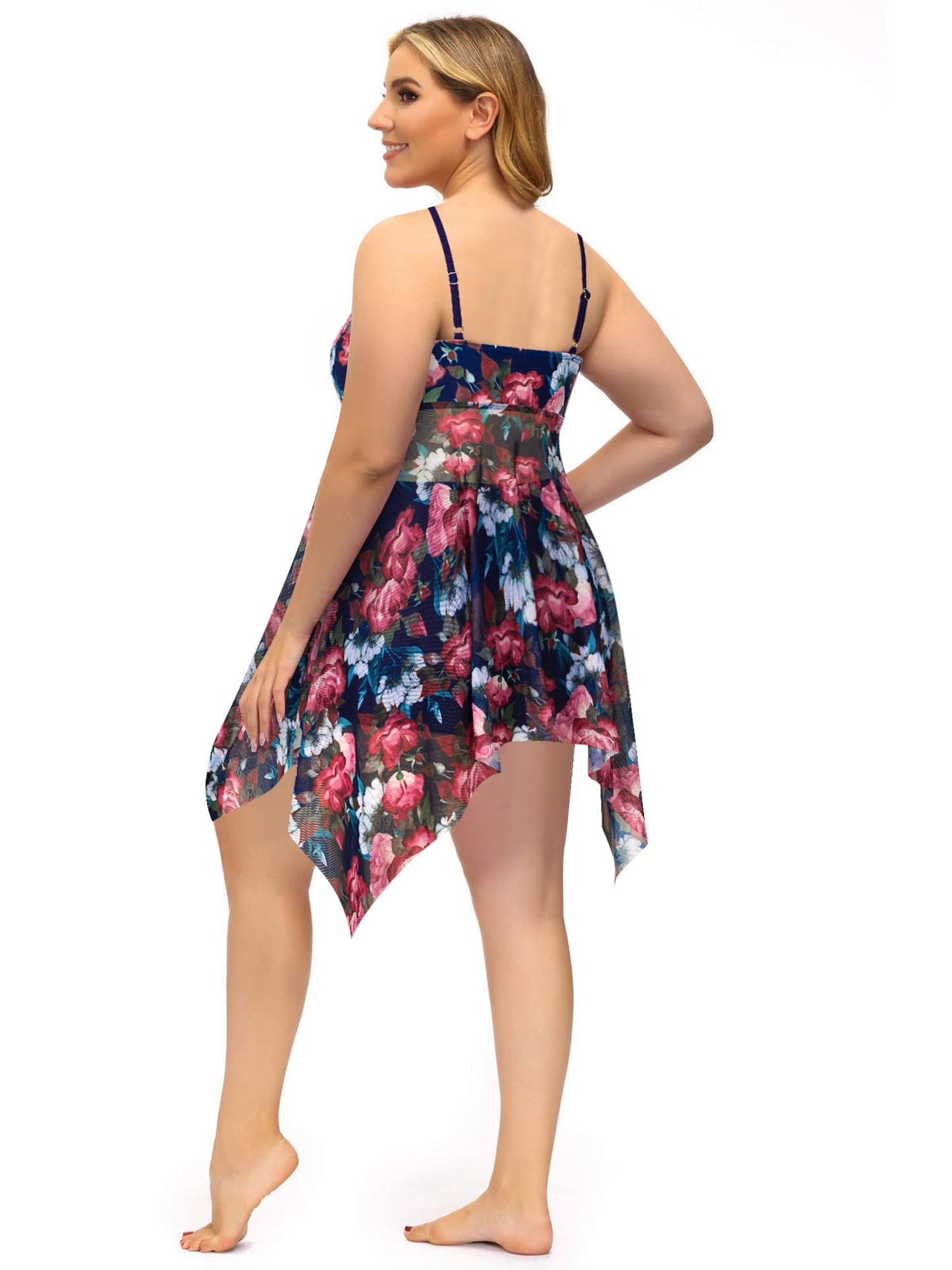 Plus Size Two Piece Swimdress with Boyshorts Flowy Tummy Control Tankini Swimsuits