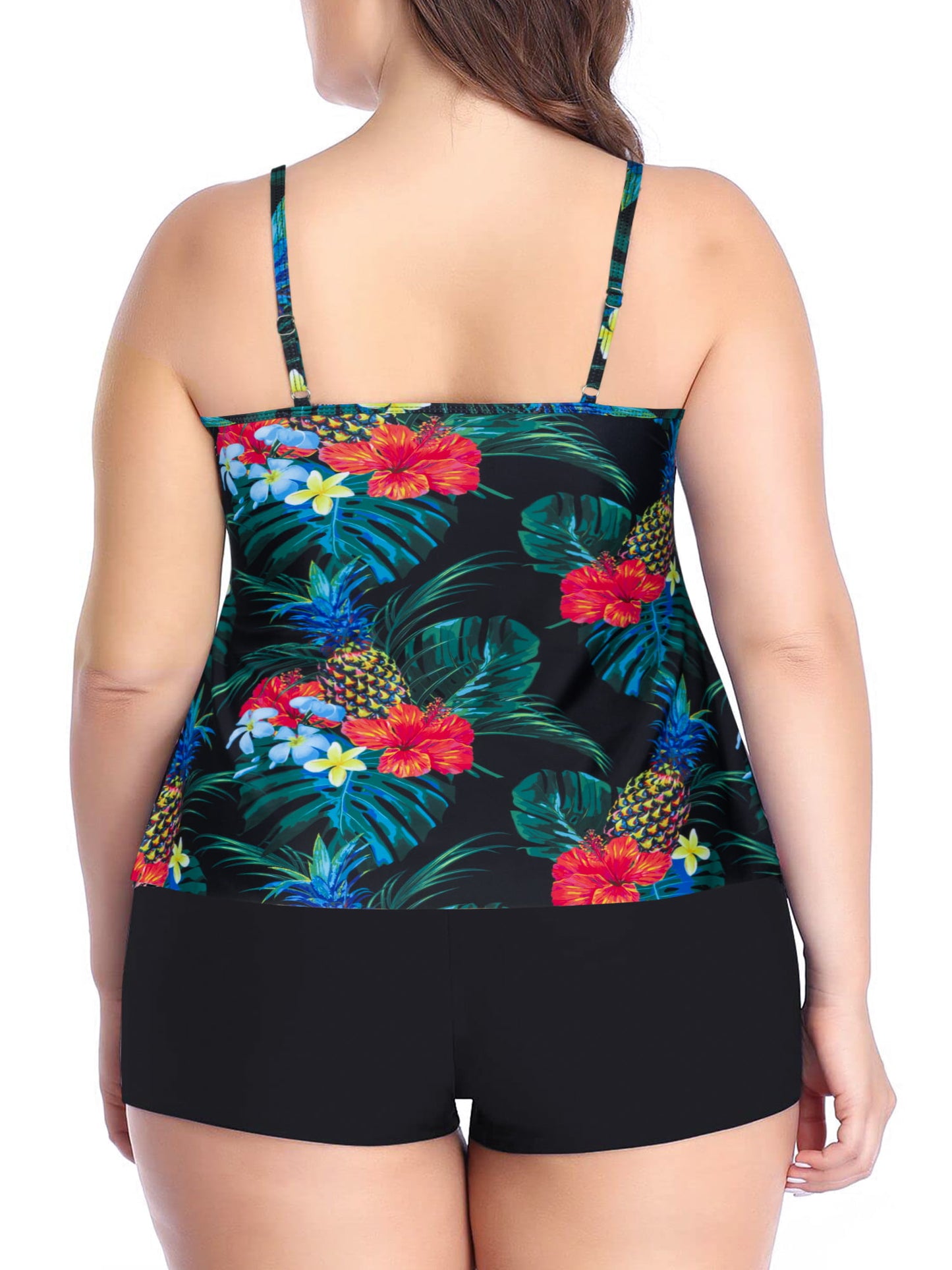 Plus Size Tankini Bathing Suits Tiered Ruffle Swimsuit Top with Boyshorts Tummy Control Swimwear