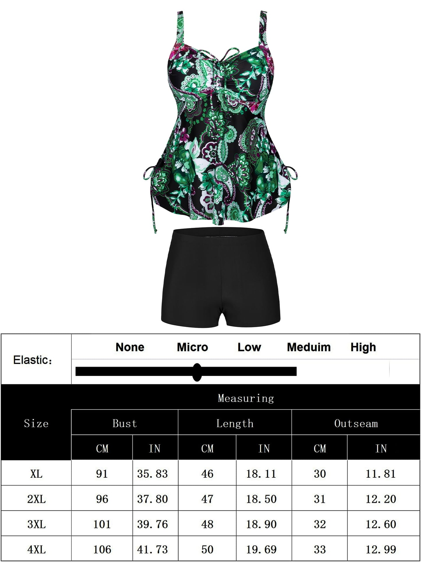 Plus Size Bathing Suits Paisley Print Two Piece Tankini Swimsuits with Shorts