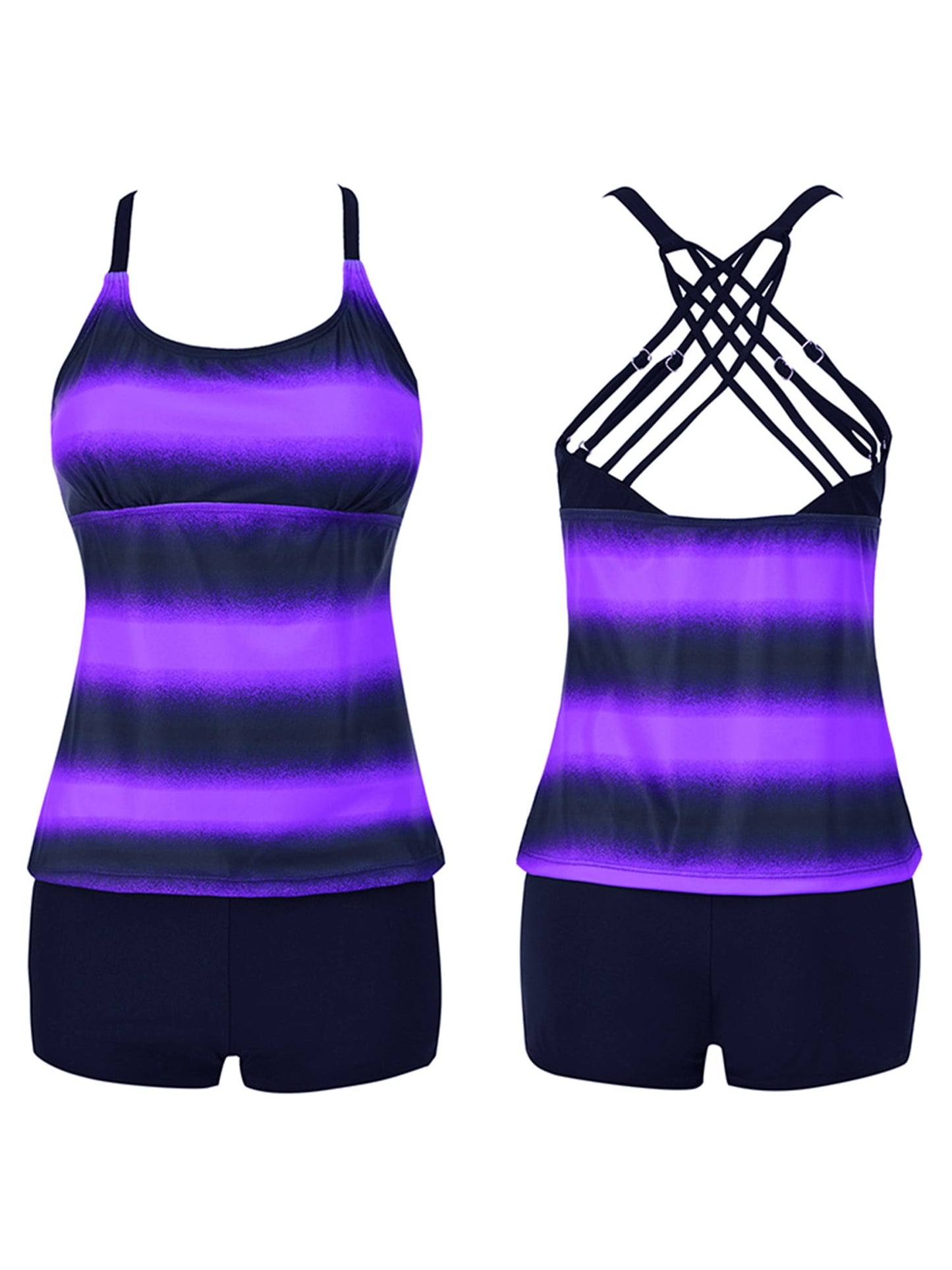 Plus Size Swimsuits Criss Cross Two Piece Tummy Control Tankini