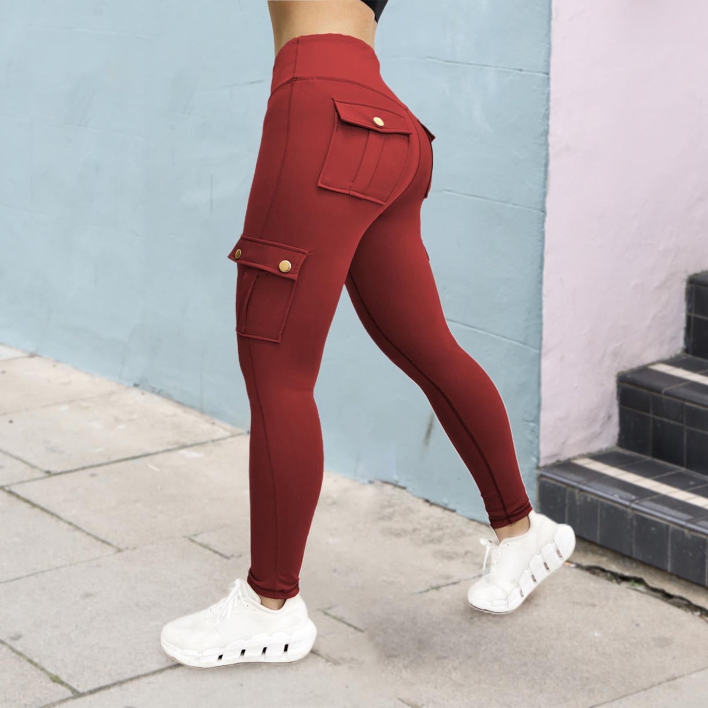 High Waisted Scrunch Butt Lifting Leggings Stretch Running Gym Sweatpants with Pockets