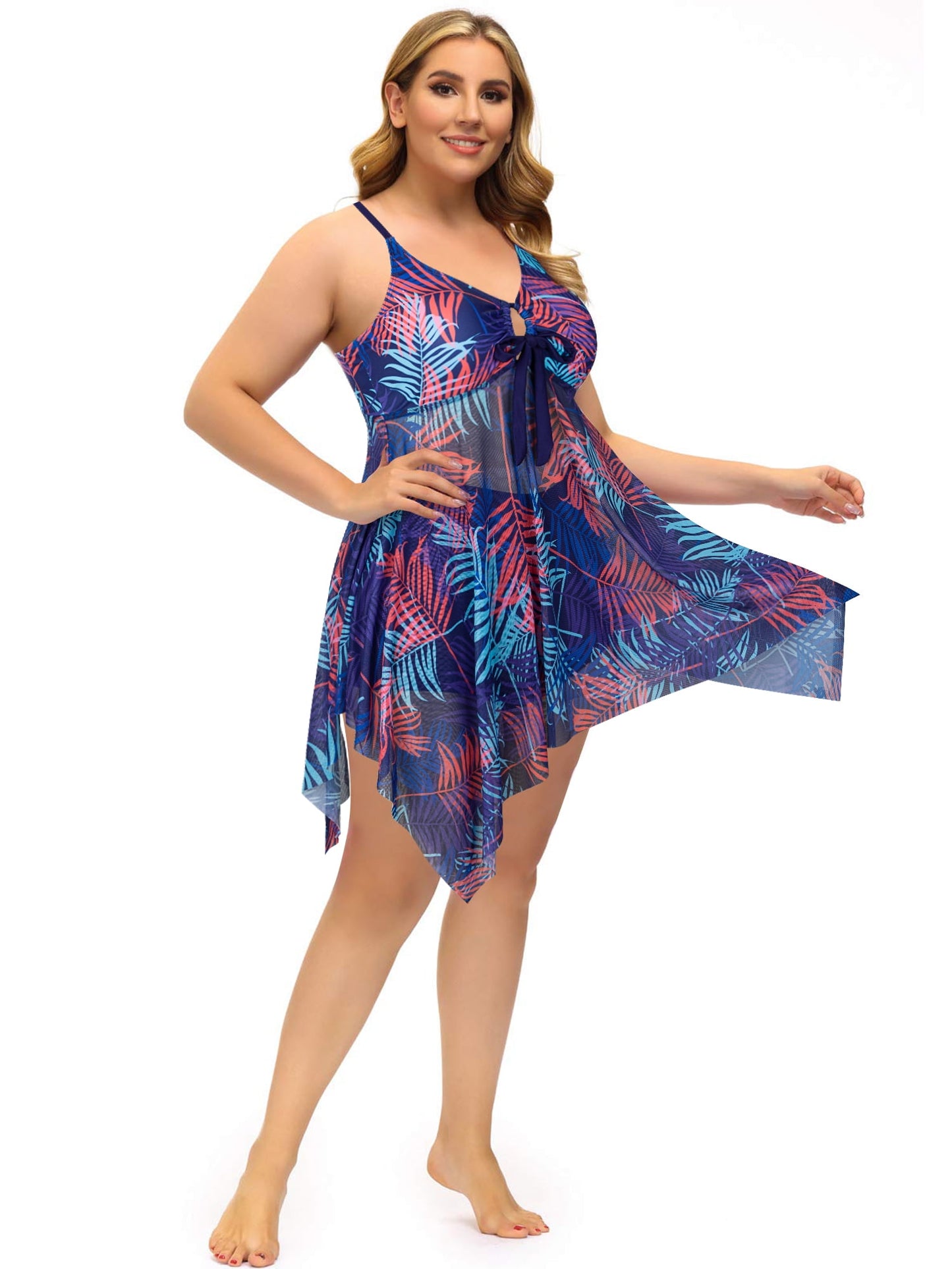 Plus Size Two Piece Swimdress with Boyshorts Flowy Tummy Control Tankini Swimsuits