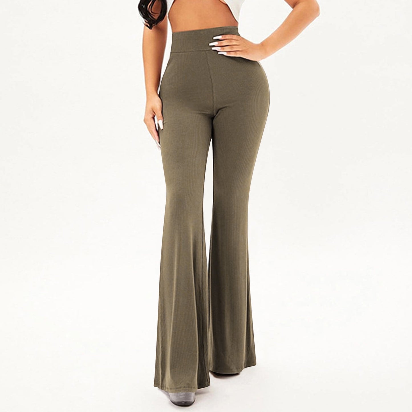 Slim Solid Color Flare Pants High Waisted Full Length Athletic Yoga Pants