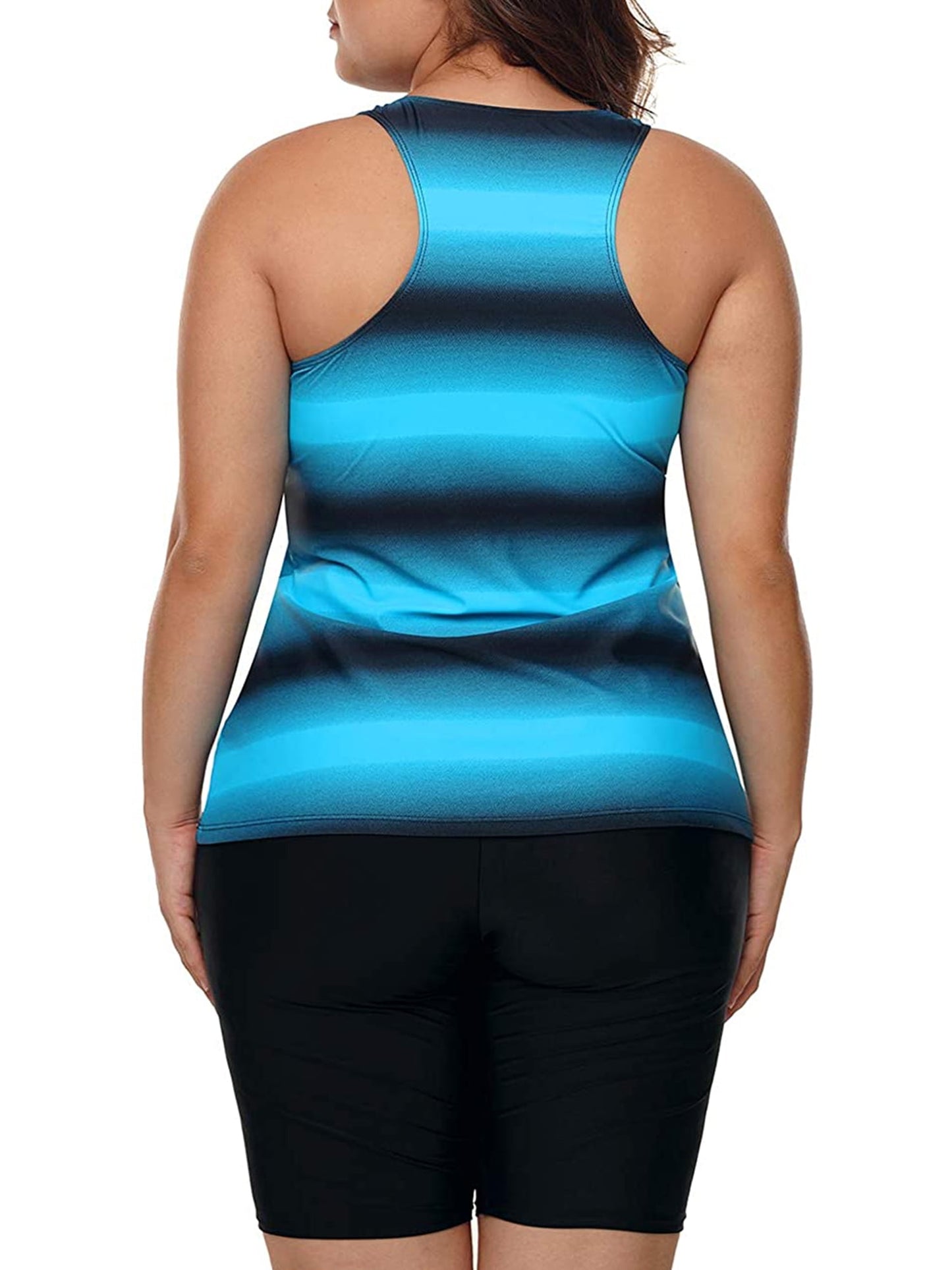 Plus Size Two Piece Bathing Suits Color Block Racerback Tankini Swimsuits with Swim Capris Swimwear