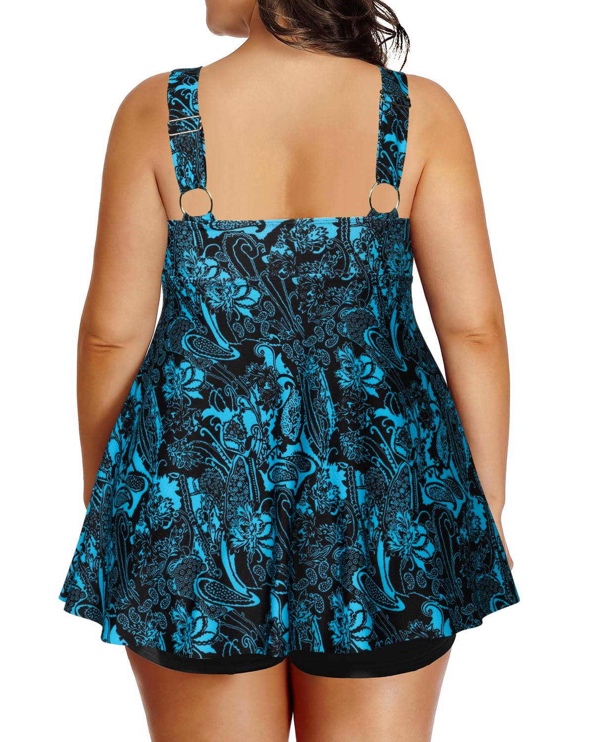 Plus Size Tankini Swimsuit Two Piece Flowy Swimdress Bathing Suits with Shorts