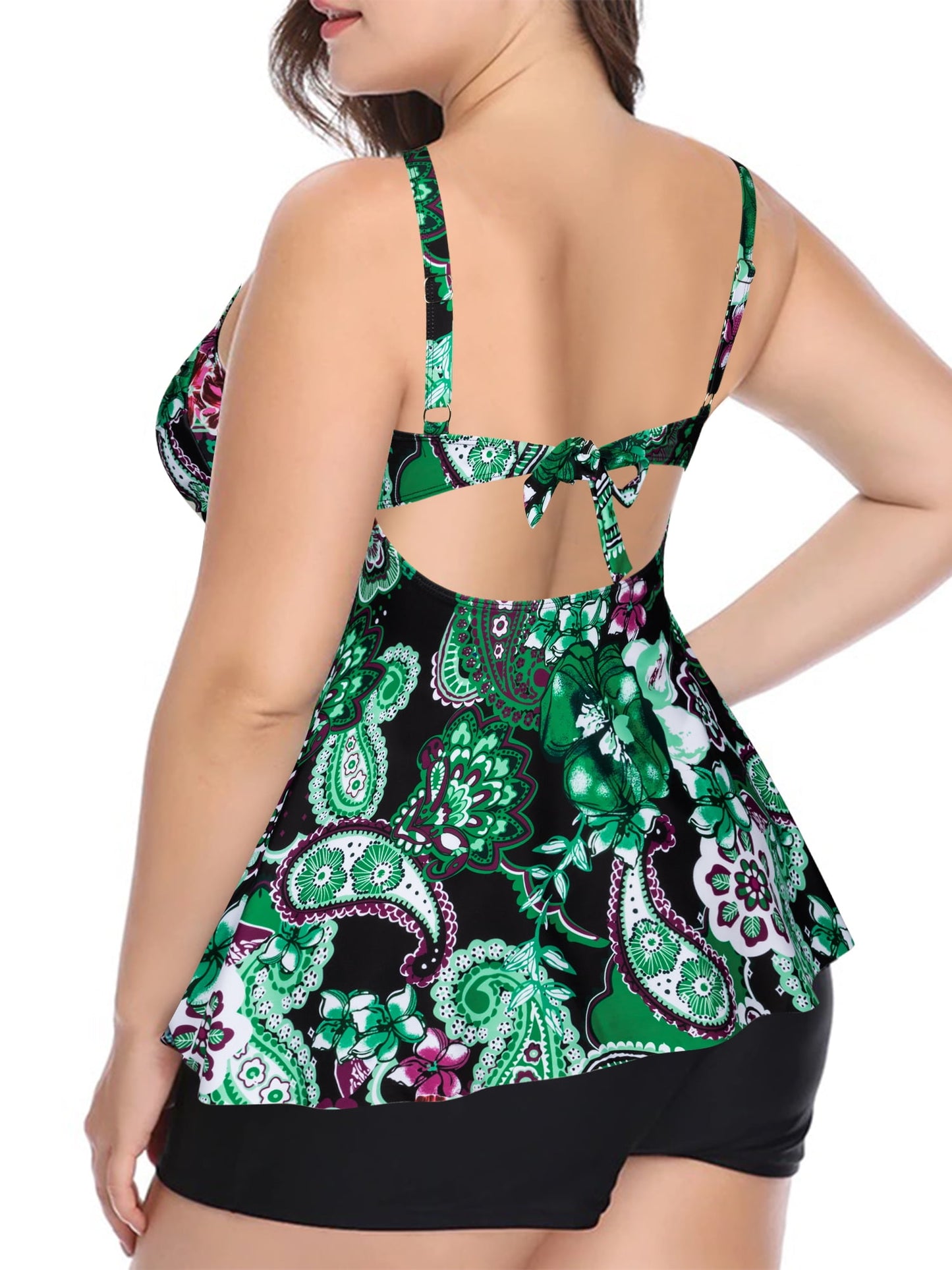 Plus Size Bathing Suits Paisley Print Two Piece Tankini Swimsuits with Shorts