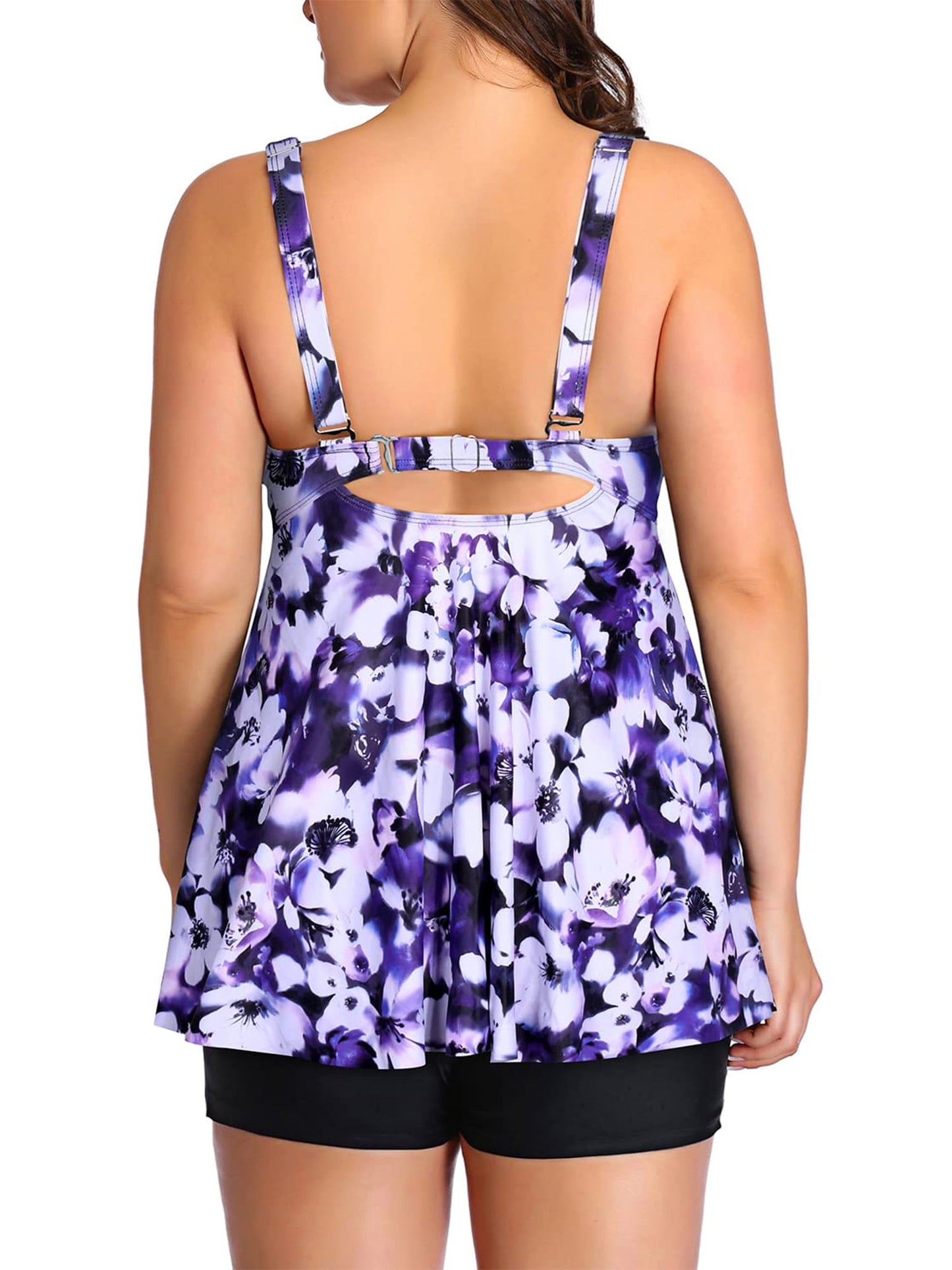 Plus Size Tankini Swimsuits with Shorts Tie-Front Bathing Suits 2 Piece Flowy Swimwear