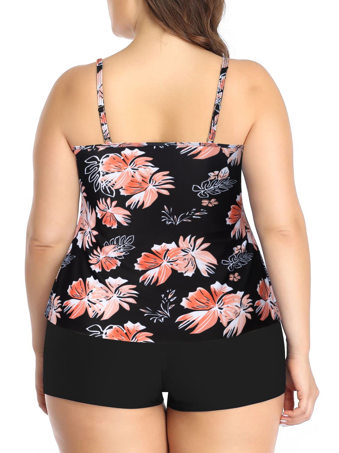 Plus Size Tankini Bathing Suits Tiered Ruffle Swimsuit Top with Boyshorts Tummy Control Swimwear