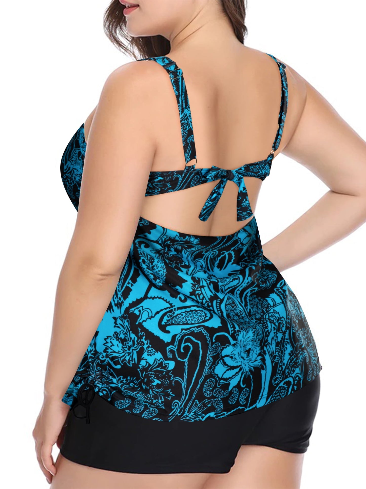 Plus Size Bathing Suits Paisley Print Two Piece Tankini Swimsuits with Shorts