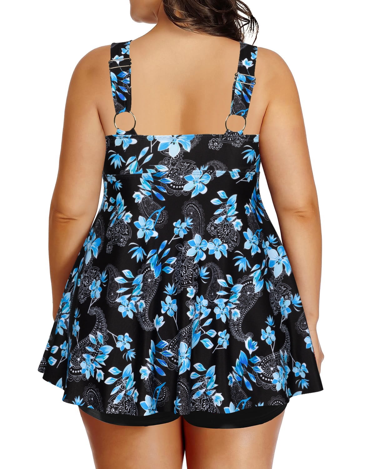 Plus Size Tankini Swimsuit Two Piece Flowy Swimdress Bathing Suits with Shorts