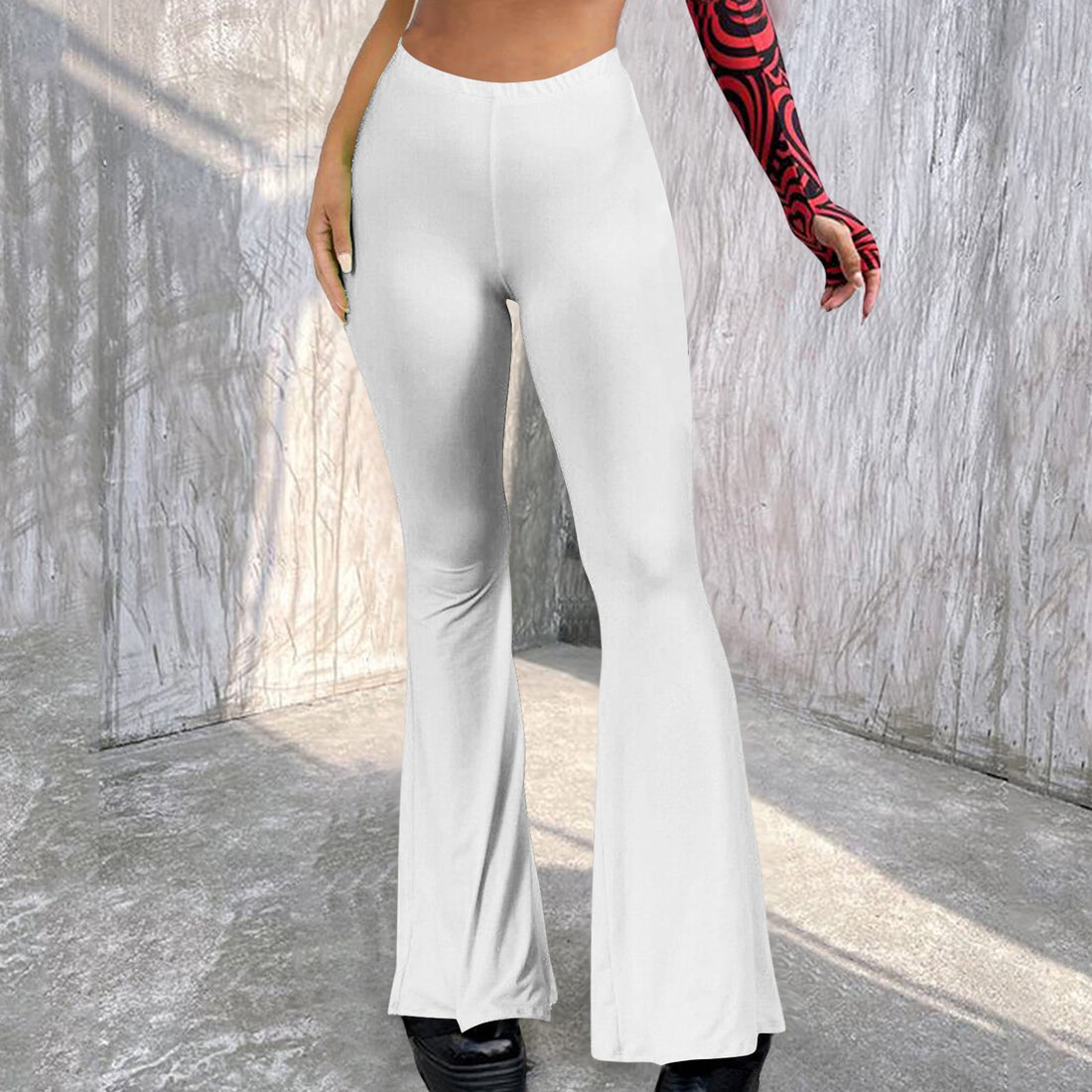 Cross High Waist Slim Flare Yoga Pants White Bootcut Elastic Trousers