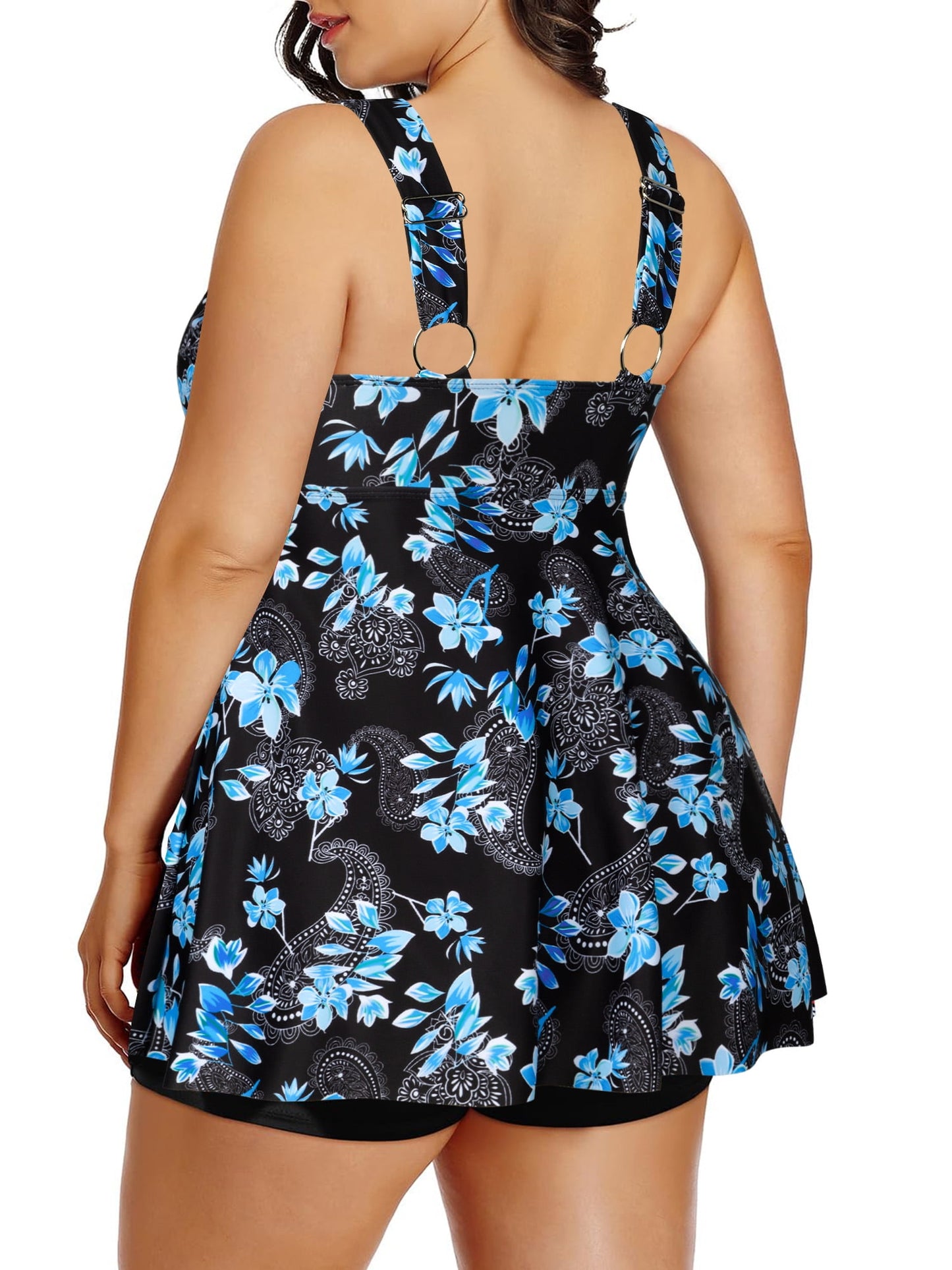 Plus Size Tankini Swimsuit Two Piece Flowy Swimdress Bathing Suits with Shorts