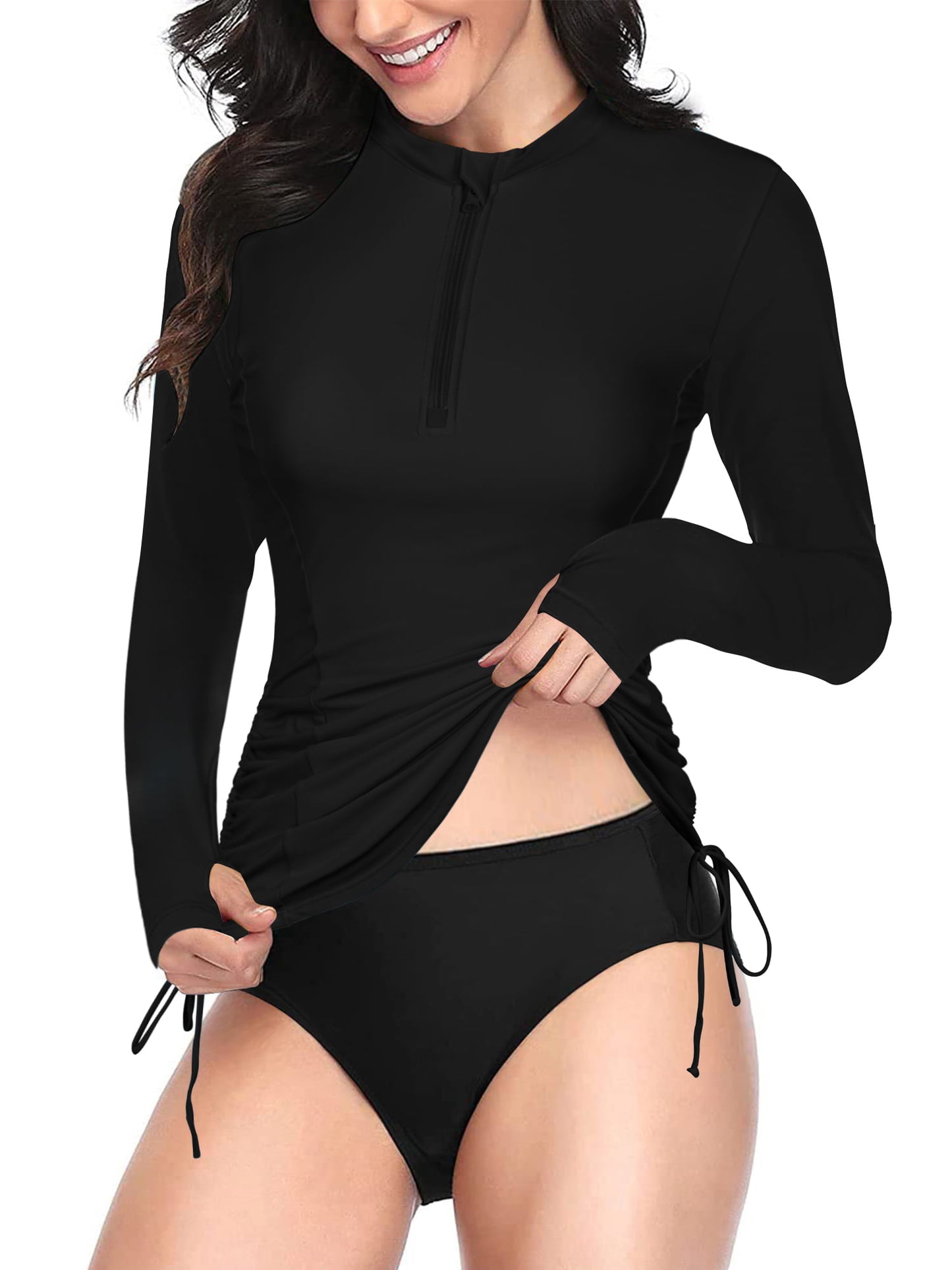 UPF 50 Long Sleeve 2 Piece Swimsuit Zipper Surfing Bathing Suit